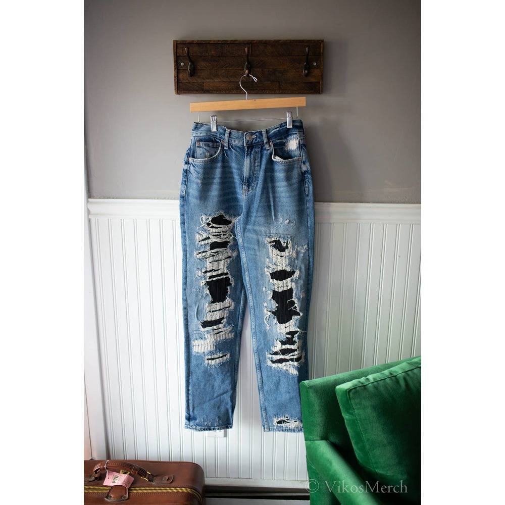 Destroyed Jeans Tattered Blue NEW - Picture 8 of 9